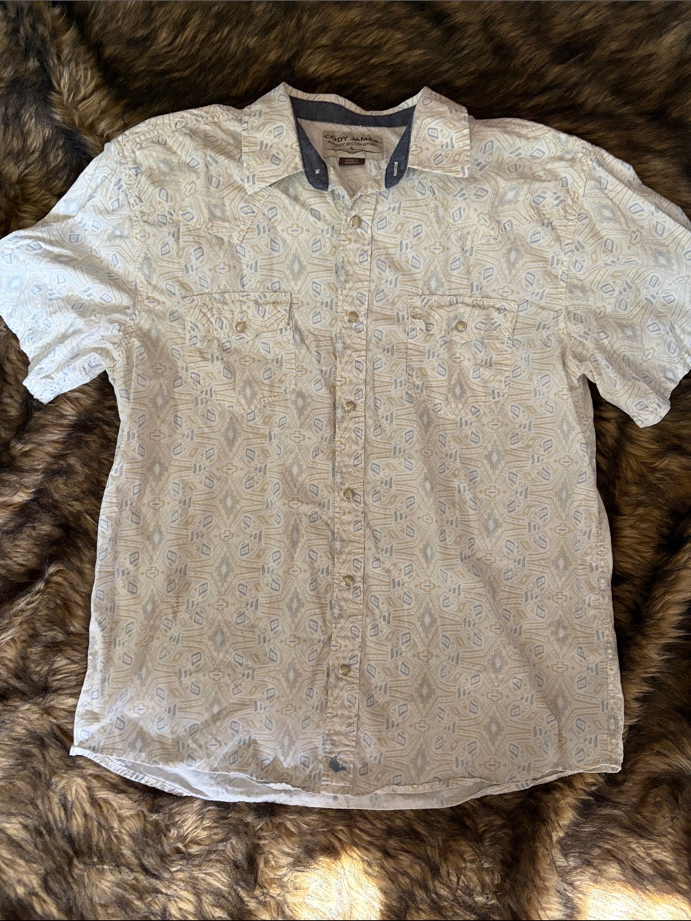 Cody James Mens Short Sleeve Pearl Snap White Aztec Western Shirt Size Large